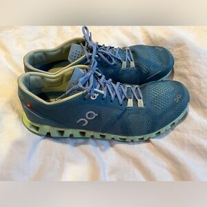 On Cloud Womens Cloud X Blue Green Running Shoes Size 10